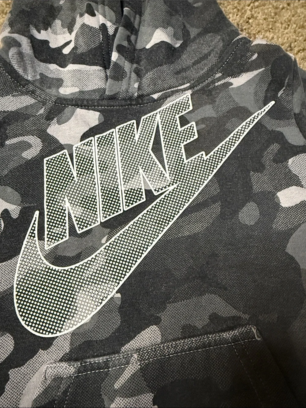 Nike Kids' Black & Gray Camo Pullover Hoodie